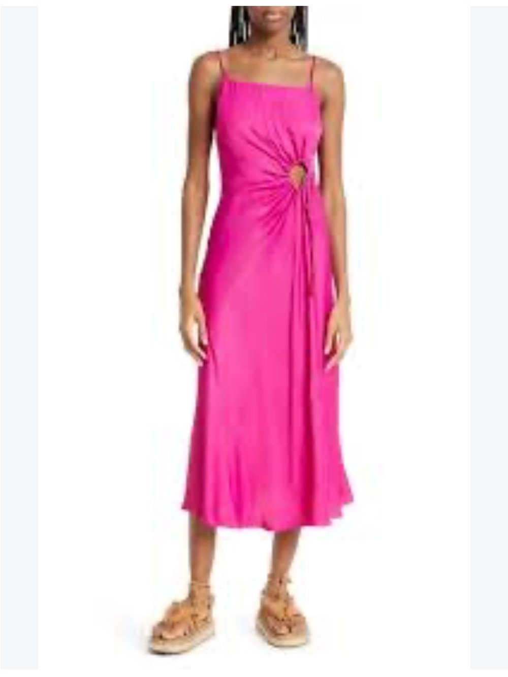 FARM Rio Hot Pink One-Shoulder Maxi with Side Tie Cutout